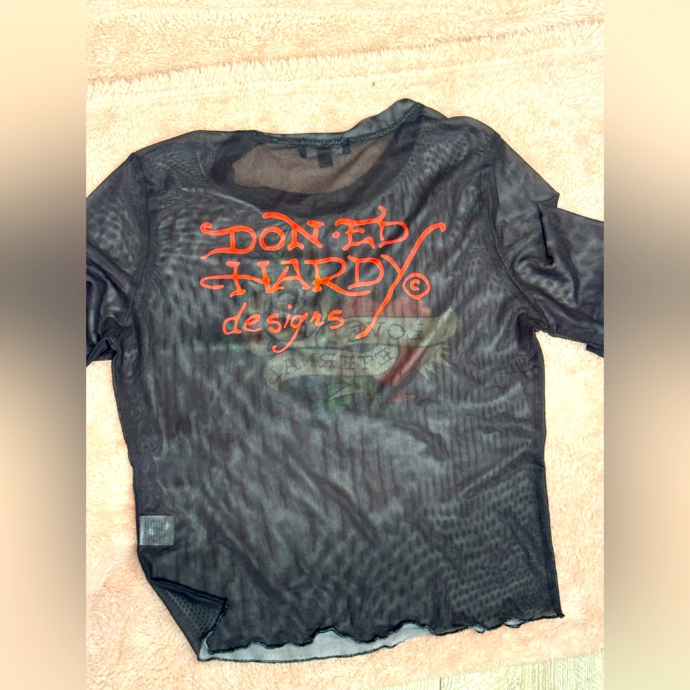 Ed Hardy Black Mesh Shirt with Red Design